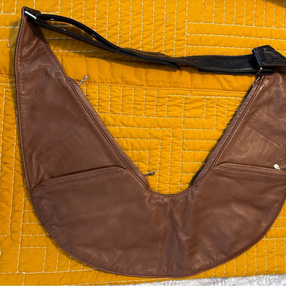 Sash reversible brown and leather sling bag purse. Reduced for tiny flaw.